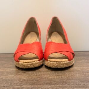 Coral Espadrille Peep Toe Wedge Shoes